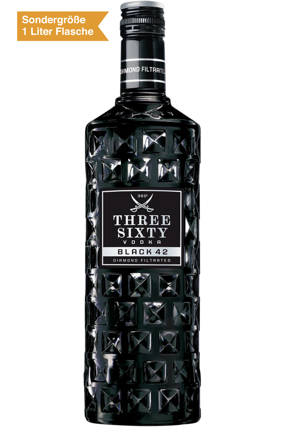 Three Sixty Vodka Black 1 Liter Flasche